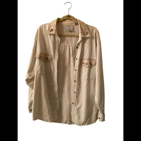 Committed Denim Button Down Shirt W/Roses On Pockets Sz.M - Picture 1 of 8